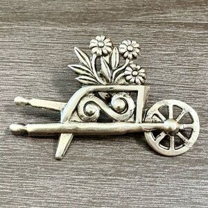 Wheelbarrow Flowers Pin Brooch